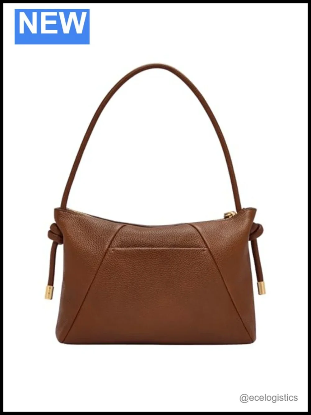 Genuine Leather Shoulder Bag with Gold-Tone Hardware and Hand-Knotted Straps